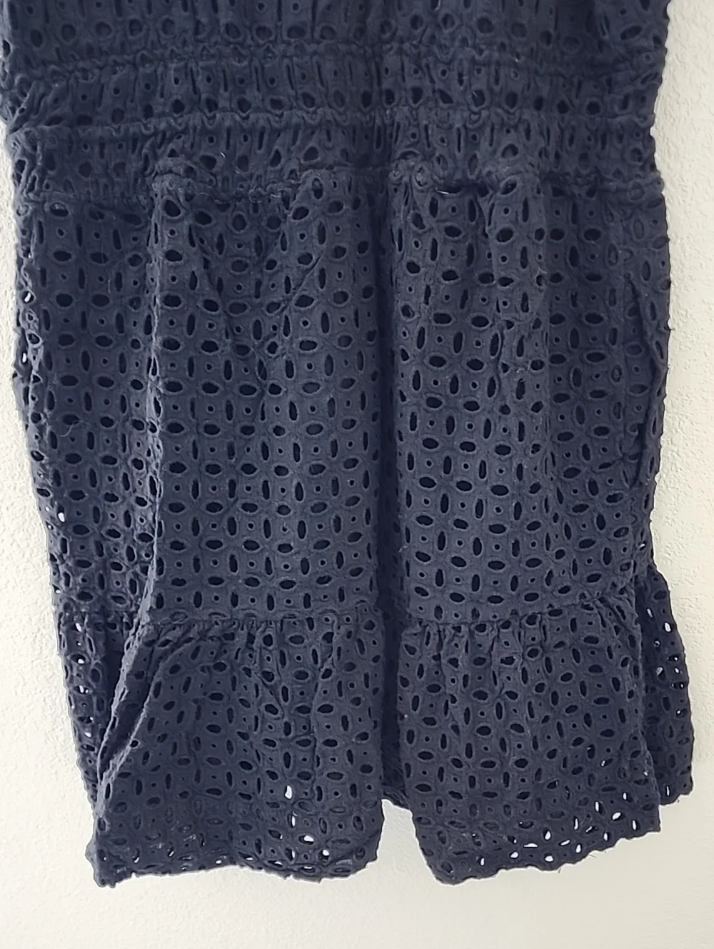 Anthropologie The Somerset Black Eyelet Mini-Dress V-Neck Tiered Lined Sz Large